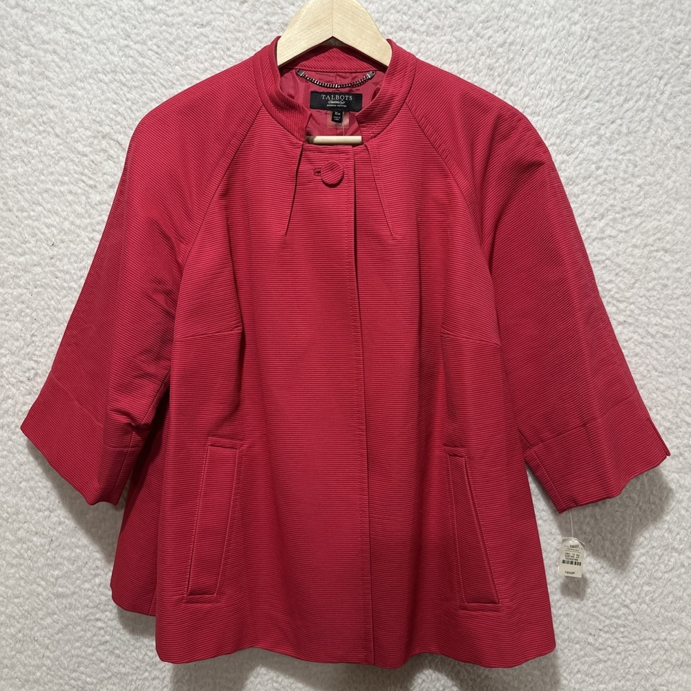 Talbots Blazer Womens Sz 16WP Bright Pink Ribbed Top Button 3/4-Sleeve Lined NWT